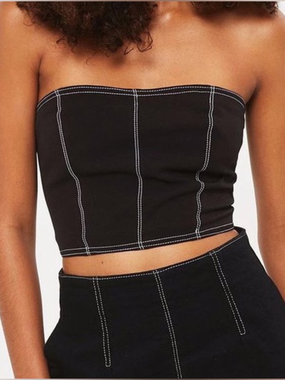 Black & White Contrast Stitch Strapless Corset Tube Top - Lace Up Back